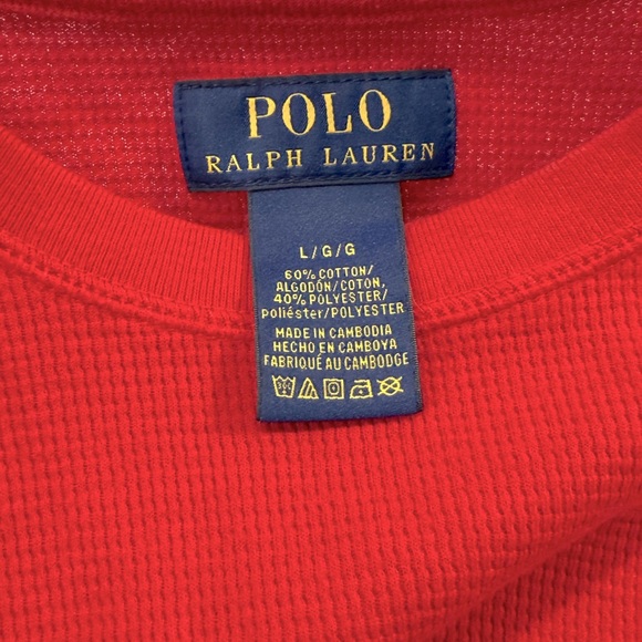 POLO RALPH LAUREN Men's Waffle Knit Crewneck Long Sleeve Tee Red/White-Large - Picture 4 of 4